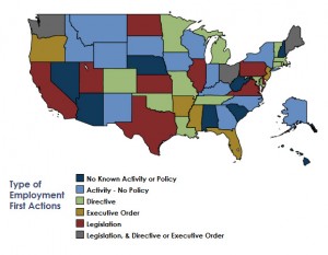 Map of US States Taking Policy Action for Employment First